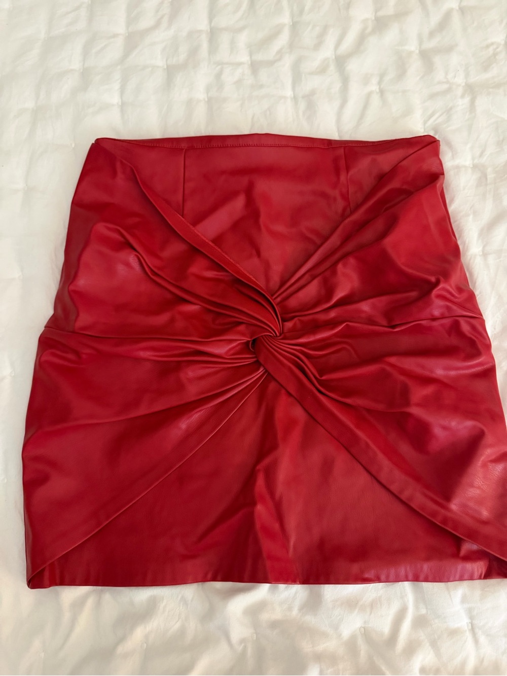 Zara Red Faux Leather Twist-Detail Mini Skirt